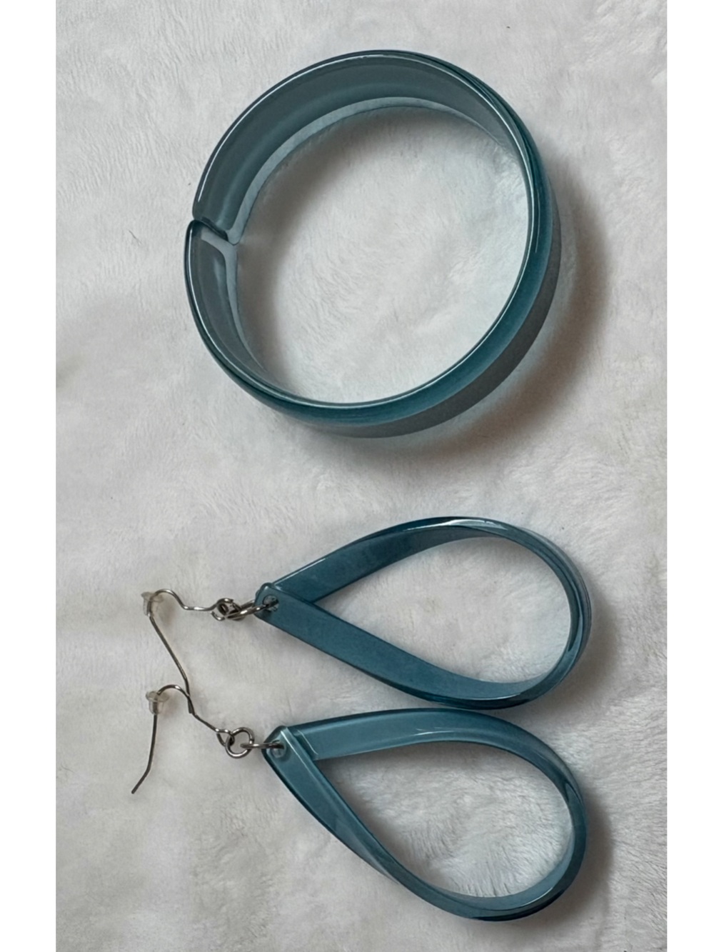 Aqua Blue Resin or Acrylic Teardrop Earrings and Bangle Set